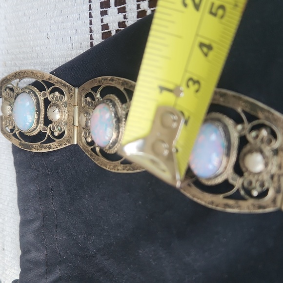 VINTAGE STERLING SILVER OPAL LARGE LINK BEAUTIFUL BRACELET. - Picture 6 of 9